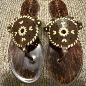 Jack Rogers Brown Tortoise Whipstitch Medallion Jelly Sandals